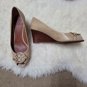 Tory Burch Wedges Peeptoe Logo